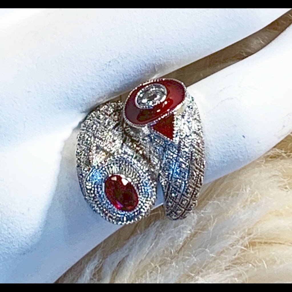 New “Cz Ruby & Diamond Ring”